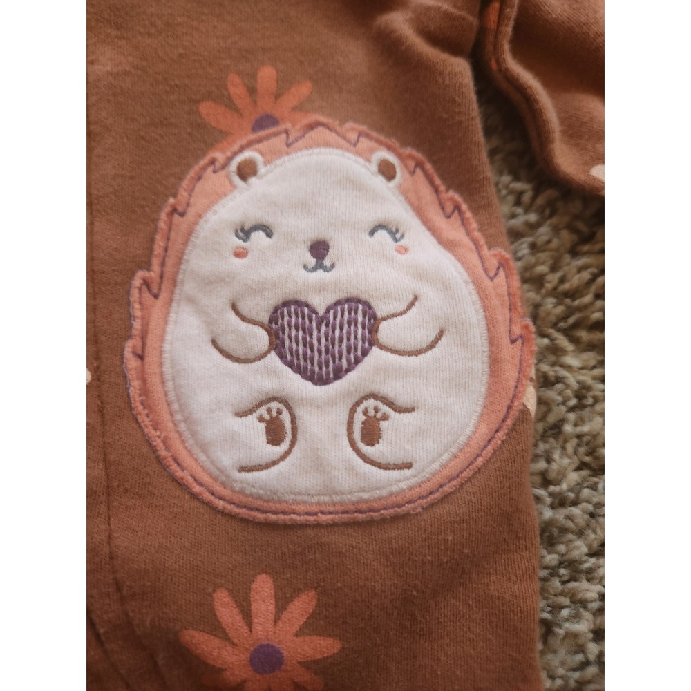 Carters Newborn Girl Brown Daisy Floral Hedgehog Zip Up Footed Sleeper Pajamas - Picture 2 of 7